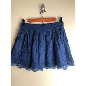 Abercrombie & Fitch Navy Blue Lace Mini Skirt Size M Elastic Waist Lined